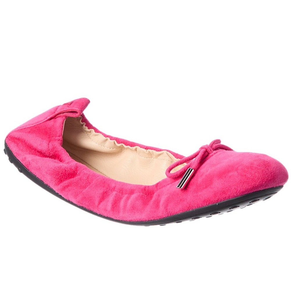 Tod's Gommino Bright Pink Suede Ballet Flat NEW never worn - Picture 1 of 16